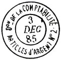 Timbre à date avec mention : DON DE LA COMPTABILITE / ARTICLES D'ARGENT N°2 /