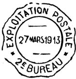Timbre à date avec mention : EXPLOITATION POSTALE / X 2E BUREAU X /