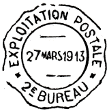 Timbre à date avec mention : EXPLOITATION POSTALE / X 2E BUREAU X