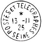 Timbre à date au type 04 avec mention : POSTES ET TELEGRAPHES / SEINE /