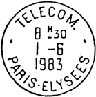 Timbre  date avec mention : TELECOM. / - PARIS-ELYSEES - / 