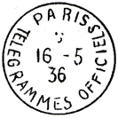 Timbre à date au type 04 avec mention : PARIS / TELEGRAMMES OFFICIELS /
