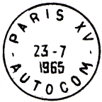 Timbre à date avec mention : PARIS XV / - AUTOCOM - / 