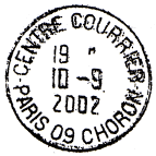 Timbre à date avec mention : CENTRE COURRIER / - PARIS 09 CHORON - /