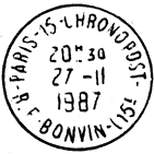 Timbre à date avec mention : PARIS-15-CHRONOPOST / - R.F.BONVIN (15E) - /