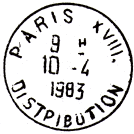 Timbre à date avec mention : PARIS XVIII. / DISTRIBUTION