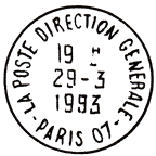 Timbre  date avec mention : LA POSTE DIRECTION GENERALE / - PARIS 07 - / 