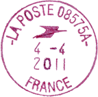 Timbre à date avec logo de la Poste et code ROC /