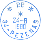 Timbre à date avec mention "* P.P. *", numéro de départment et ville /