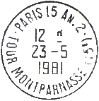 Timbre à date plastique avec mention : "PARIS" + numéro d'arrondissement + "AN" + numéro de l'annexe / nom du bureau + numéro d'arrondissemen /