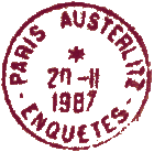 Timbre à date au type A9 avec mention : PARIS - AUSTERLITZ / - ENQUETES /