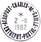 Timbre  date avec mention : "AEROPORT - CHARLES - DE - GAULE / - ENTREPOT - POSTAL - " / 