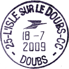 Timbre à date avec logo de la Poste et mention : CC (Centre Courrier) /