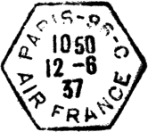 Timbre à date des recettes auxiliaire avec mention PARIS - 95 - lettre / AIR FRANCE /