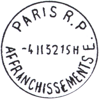 Timbre à date au type horodateur avec mention : AFFRANCHISSEMENTS E /