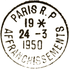 Timbre à date au type horodateur avec mention : AFFRANCHISSEMENTS /