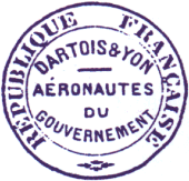 Les timbres des aéronautes avec mention : REPUBLIQUE FRANCAISE DARTOIS & YVON AERONAUTES DU GOUVERNEMENT /