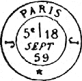Timbres à date des bureaux de quartier avec mention PARIS, sur les cotés lettre du bureau sans parenthèses et * /