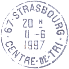 Timbre à date avec numéro de département, ville et mention : CENTRE DE TRI /