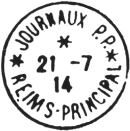 Timbre à date au type 04 avec lettres PP et nom de ville /