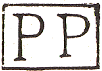 Lettres PP sans points de séparation dans un rectangle /