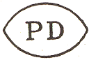 Marque avec lettres PD dans un ovale /