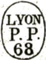 Marque circulaire avec nom de ville, mention P.P. et numéro de département /
