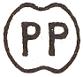 Marque circulaire avec cercle enfoncé en haut en en bas et avec lettres PP /