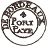 Marque de port payé de Bordeaux avec mention DE BORDEAUX PORT PAYE et fleur de Lys /