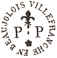 Marque de port payé de Villefranche en Beaujolais avec mention VILLEFRANCHE EN BEAUJOLOIS P.P et fleur de Lys /