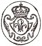 Marque de port payé circulaire avec dessin surmonté d'une couronne /