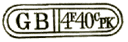 Marque en ovale aplati avec lettres GB et valeur /