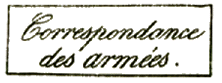Marque encadrée avec mention : CORRESPONDANCE DES ARMEES /