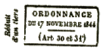 Marque encadrée avec mention : ORDONNANCE DU, date et (ART 30 et 31) /