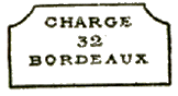 Marque linéaire avec mention : CHARGE 32 BORDEAUX /