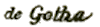 Marque linéaire en petites lettres penchées avec mention DE et nom de ville /
