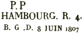 Marque linéaire avec mention : PP HAMBOURG R 4 /