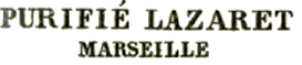 Marque linéaire avec mention PURIFIE LAZARET et nom de ville /