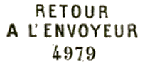 Timbre avec mention RETOUR A L'ENVOYEUR et numéro de bureau /