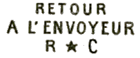 Marque linéaire avec mention RETOUR A L ENVOYEUR et R étoile C (Rayon Central) /
