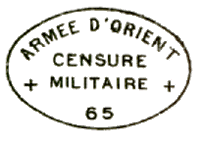 Marque ovale avec mention : ARMEE D ORIENT CENSURE MILITAIRE / 