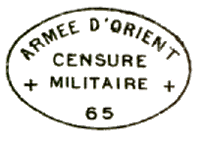 Marque ovale avec mention : ARMEE D ORIENT CENSURE MILITAIRE /
