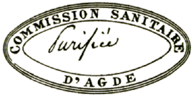 Marque ovale avec mention : COMMISSION SANITAIRE D'AGDE /