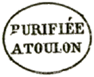 Marque ovale avec mention : PURIFIEE A TOULON /