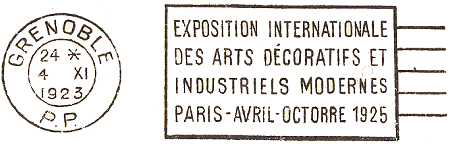 Oblitération mécanique avec lettres PP et nom de ville /