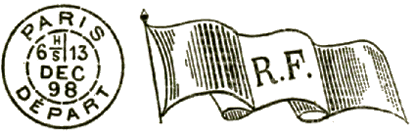 Oblitération mécanique drapeau dense RF et timbre à date avec mention DEPART /
