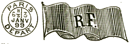 Oblitération mécanique drapeau très dense RF et timbre à date avec mention DEPART /