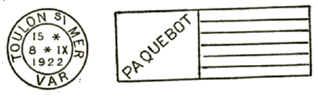 Oblitération mécanique avec mention : PAQUEBOT /