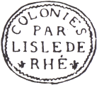Ovale orné avec la mention : COLONIES PAR LISLE DE RHE /