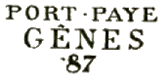 Marque linéaire avec mention PORT PAYE GENES 87 /
